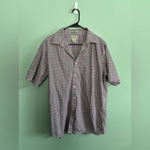 Bundle L.L. Bean Men's Gingham Short Sleeve Button Up Shirts - Blue Red White L - Picture 2 of 11